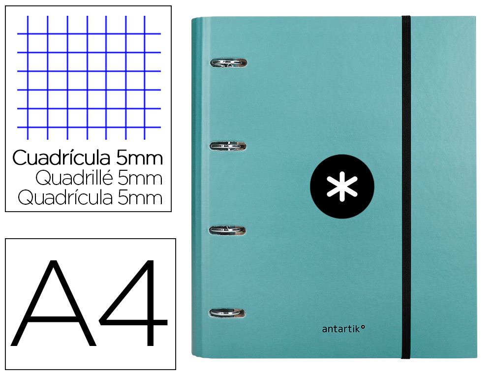 CLASSEUR ANTARTIK 4 ANNEAUX RONDS 40MM A4 CARTON REMBORD FEUILLETS MOBILES Q5X5 COLORIS MENTHE