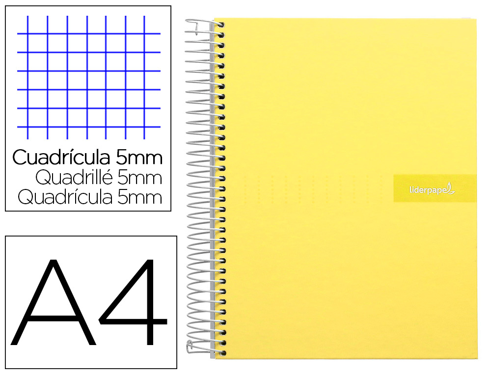 CAHIER SPIRALE LIDERPAPEL CRAFTY COUVERTURE CONTRECOLLÉE A4 240P 90G/M2 5X5MM MICROPERFORÉ 4 TROUS COLORIS JAUNE
