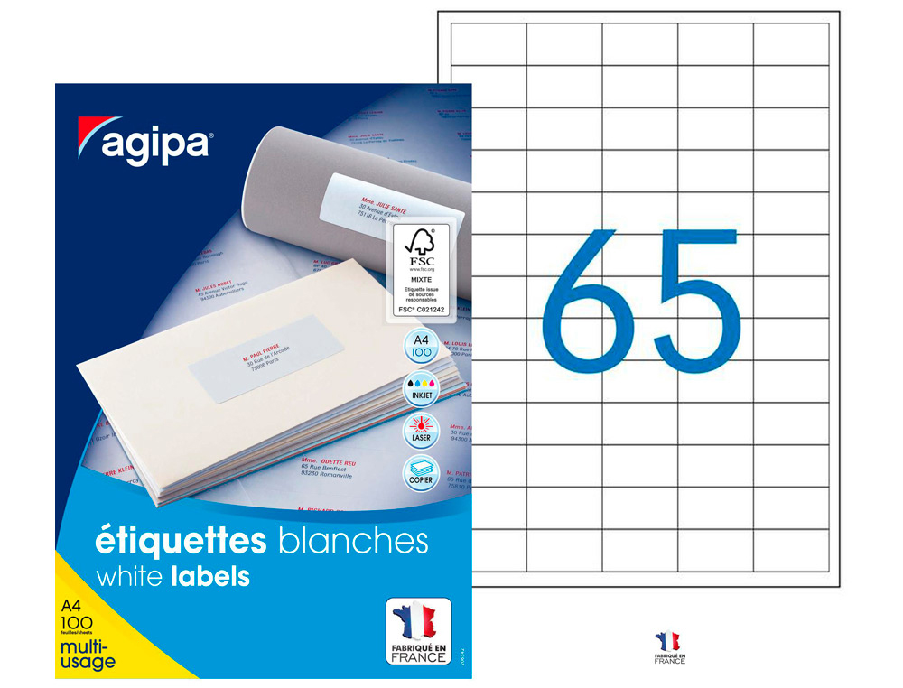 TIQUETTE ADHSIVE APLI AGIPA MULTI-USAGE 38X21.2MM TOUTE IMPRIMANTE BOTE 6500 UNITS