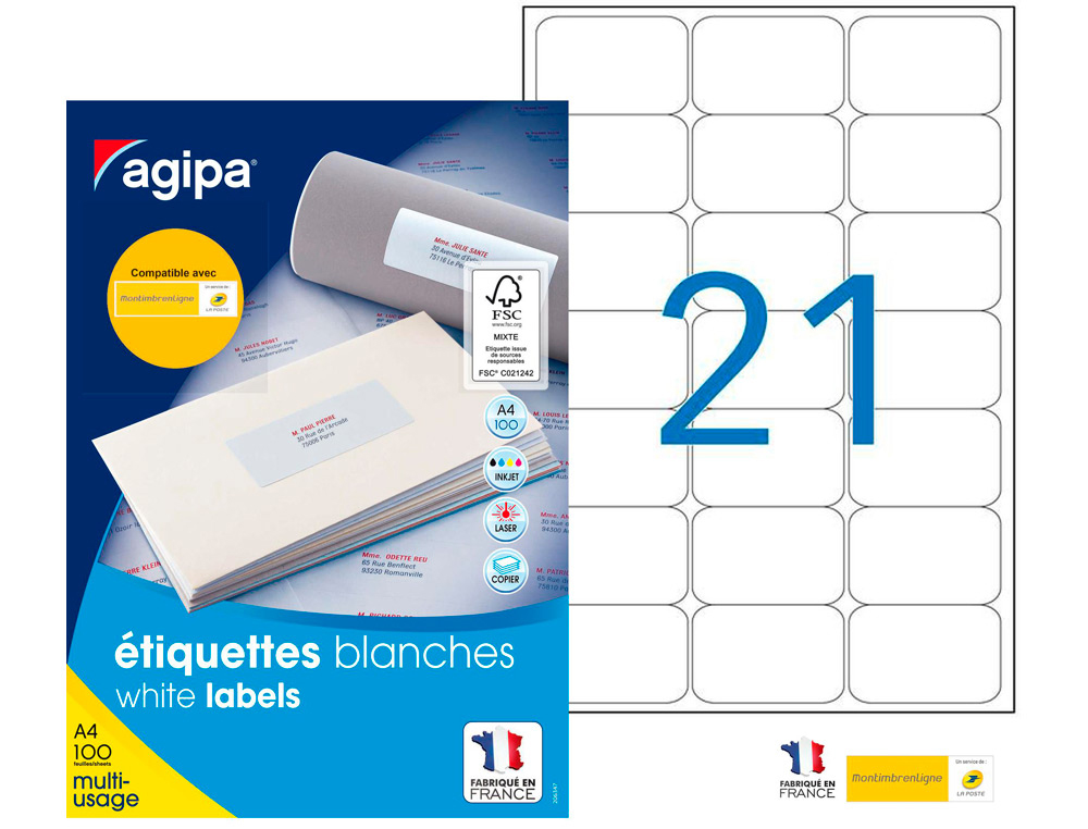 TIQUETTE ADHSIVE APLI AGIPA MULTI-USAGE 63.5X38.1MM TOUTE IMPRIMANTE COINS ARRONDIS BOTE 2100 UNITS
