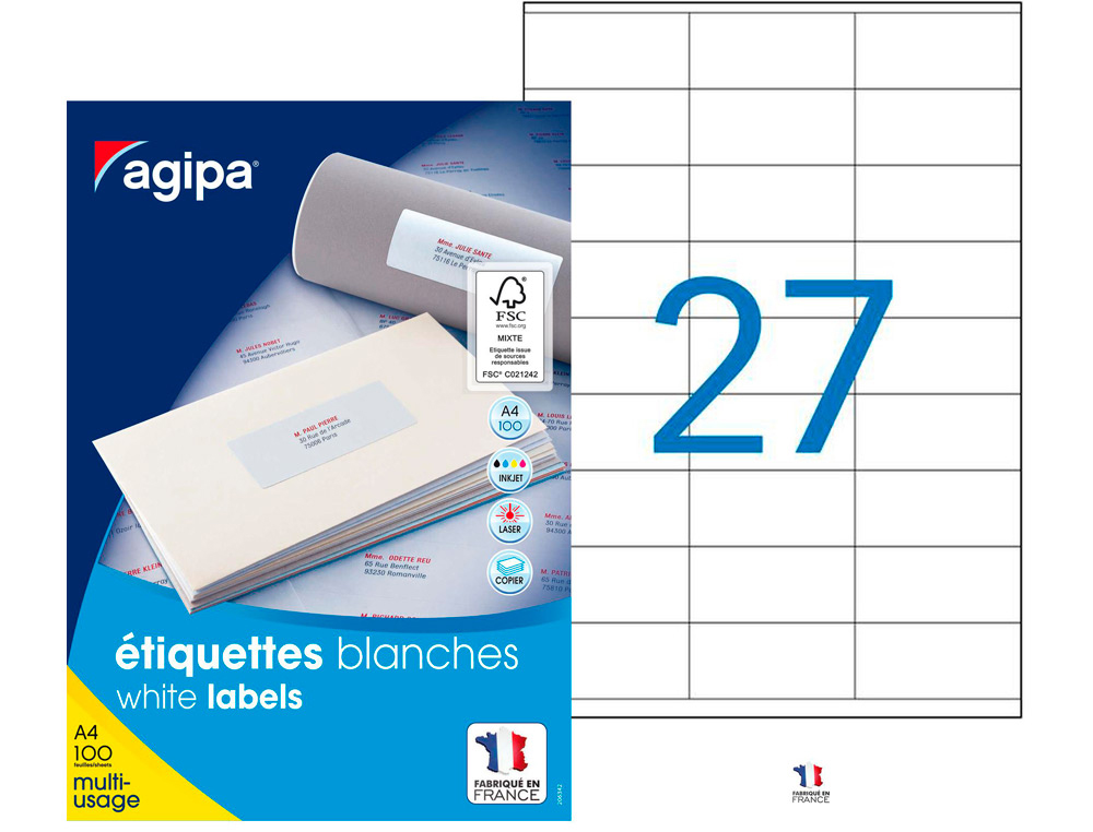 TIQUETTE ADHSIVE APLI AGIPA MULTI-USAGE 70X31MM TOUTE IMPRIMANTE BOTE 2700 UNITS