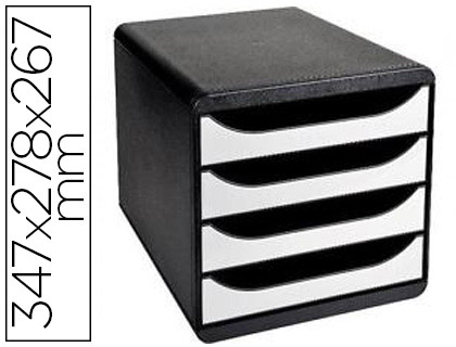 MODULE CLASSEMENT EXACOMPTA BIG BOX 4 TIROIRS OUVERTS MONOBLOC ULTRA RIGIDE 347X278X267MM COLORIS NOIR/BLANC GLOSSY