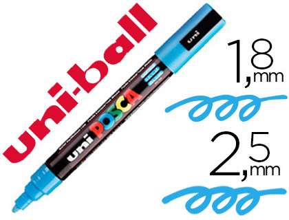 MARQUEUR POSCA PC5M GOUACHE ENCRE INODORE TOUTES SURFACES POINTE MOYENNE CONIQUE COULEUR OPAQUE COUVRANTE BLEU CLAIR