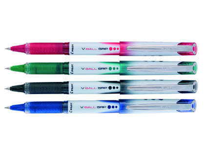 ROLLER PILOT VBALL GRIP ÉCRITURE MOYENNE 0.7MM POINTE ACIER INOXYDABLE NIVEAU ENCRE LIQUIDE VISIBLE GRIP CAOUTCHOUC BLEU
