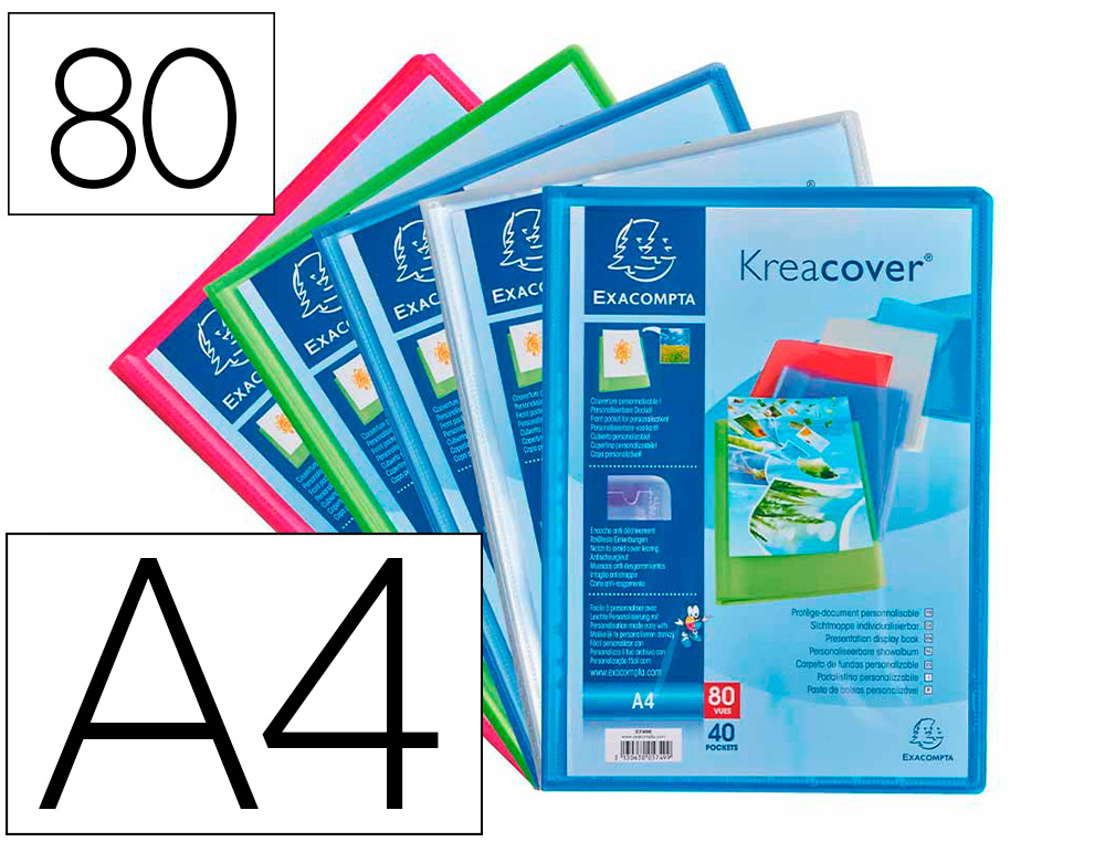 PROTEGE-DOCUMENTS EXACOMPTA KREACOVER CHROMALINE          POLYPROPYLENE SEMI-RIGIDE     24X32CM 80 VUES COLORIS