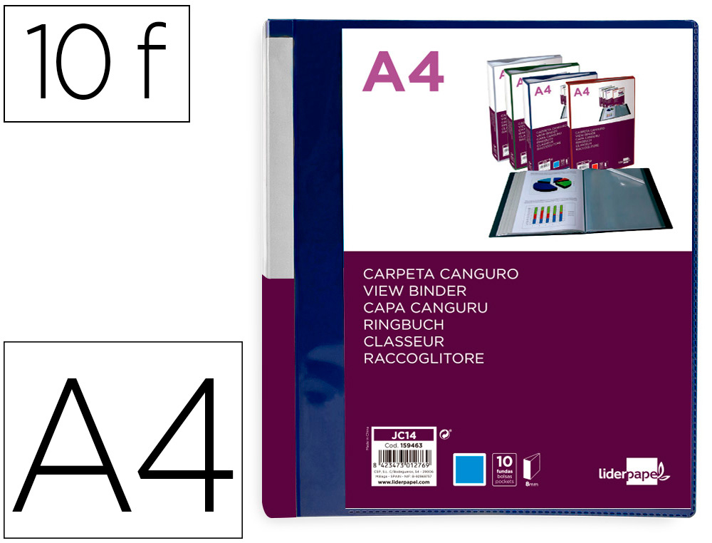 PROTEGE-DOCUMENTS LIDERPAPEL PERSONNALISABLE KANGOUROU     POLYPROPYLENE 10 POCHETTES    FIXES A4 COLORIS BLEU