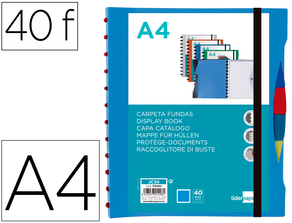 PROTEGE-DOCUMENTS LIDERPAPEL PERSONNALISABLE KANGOUROU 40  POCHETTES AMOVIBLES 5         INTERCALAIRES A4 BLEU