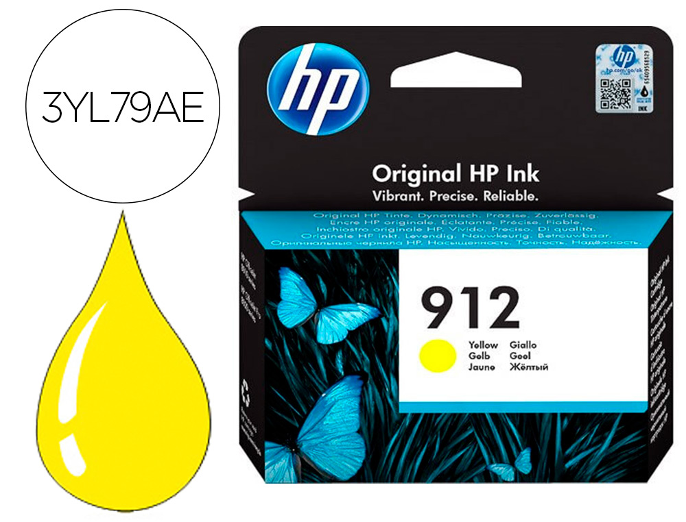 CARTOUCHE ENCRE HP 912 8010 / 8020 / 8035 COULEUR JAUNE 315 PAGES