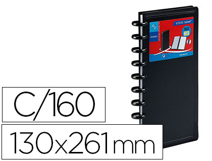 PORTE-CARTES DE VISITE VIQUEL PP 6/10E 130X265MM 20 POCHETTES CAPACIT 160 CARTES 8 INTERCALAIRES ALPHABTIQUES NOIR