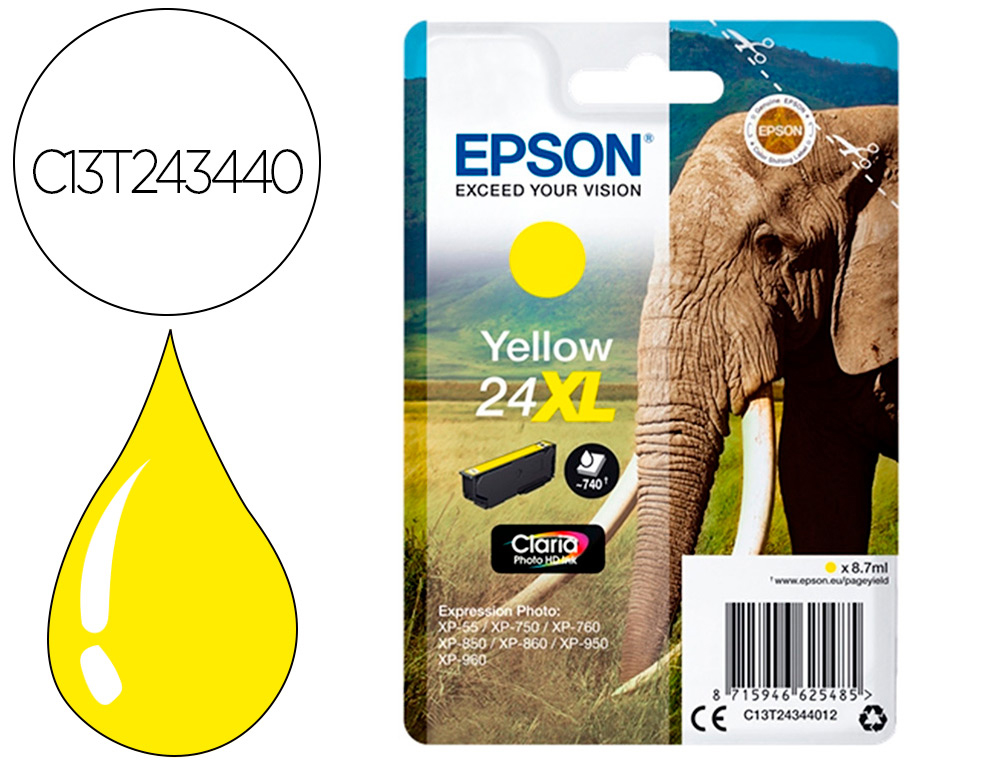 CARTOUCHE ENCRE  EPSON CLARIA PHOTO HD INK 24XL JAUNE