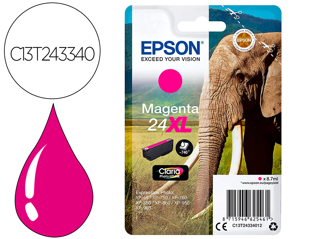 CARTOUCHE ENCRE  EPSON CLARIA PHOTO HD INK 24XL MAGENTA