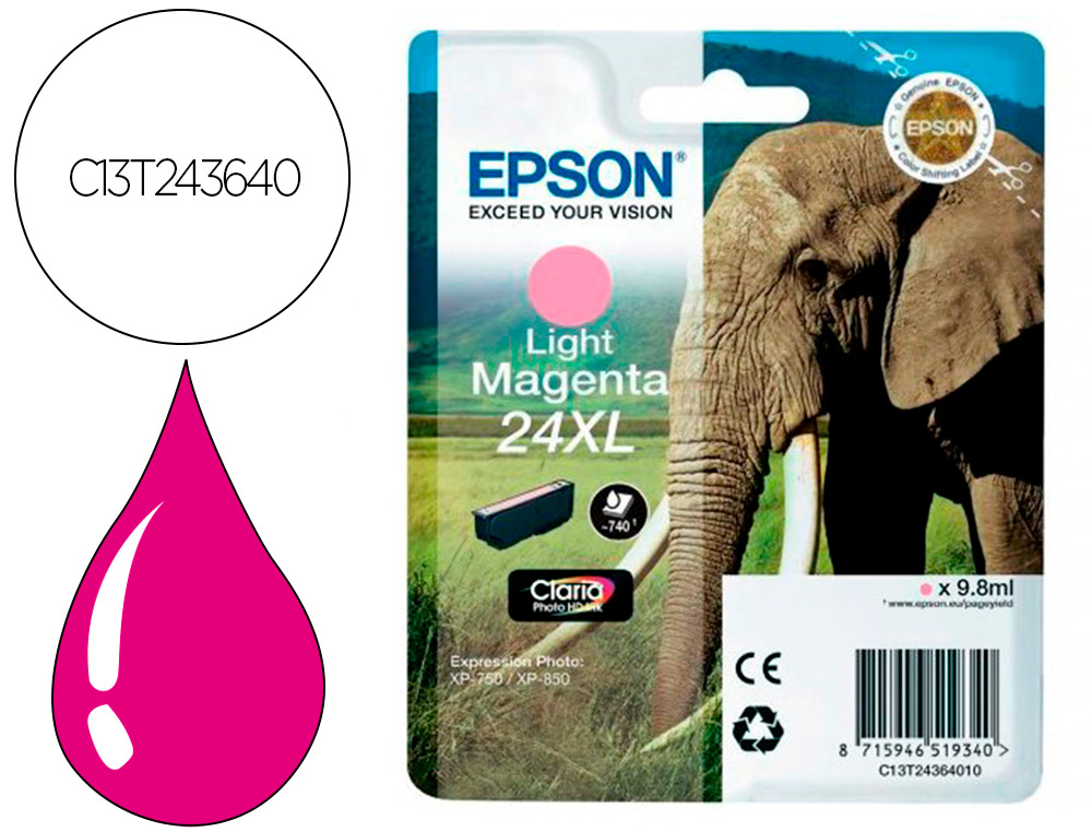 CARTOUCHE ENCRE  EPSON CLARIA PHOTO HD INKá24XL EXPRESSION  PHOTO XP-950 MAGENTA CLAIR
