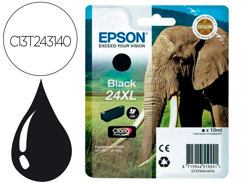 CARTOUCHE ENCRE  EPSON CLARIA PHOTO HD INK 24XL EXPRESSION  PHOTO XP-760/950 NOIR