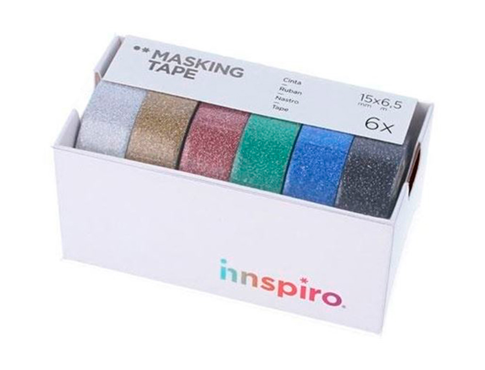 SET DE 6 RUBANS MASKING TAPE WASHI FOIL SERIE GLITTER