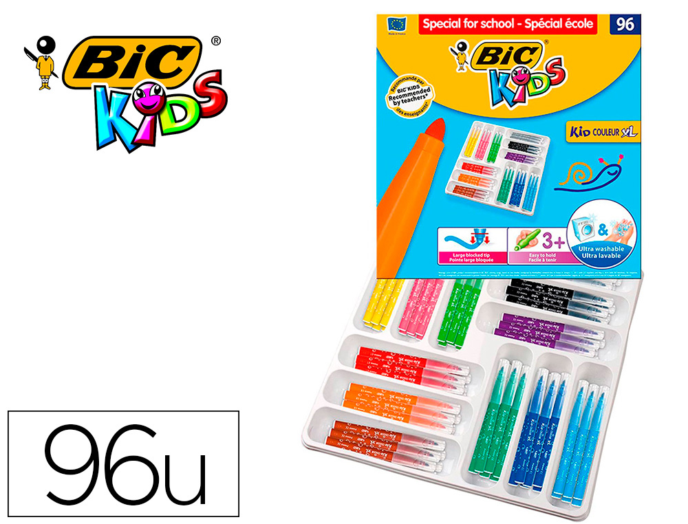 FEUTRE DE COLORIAGE BIC KID COULEUR XL - CLASS PACK X 96  POINTE LARGE 12 COULEURS      ASSORTIES - (A PARTIR DE 3