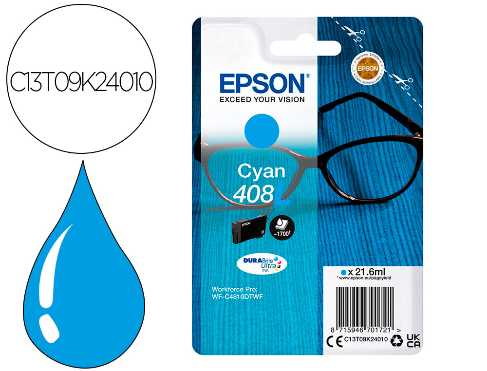 CARTOUCHE EPSON JET D'ENCRE 408XL CYAN 1700P