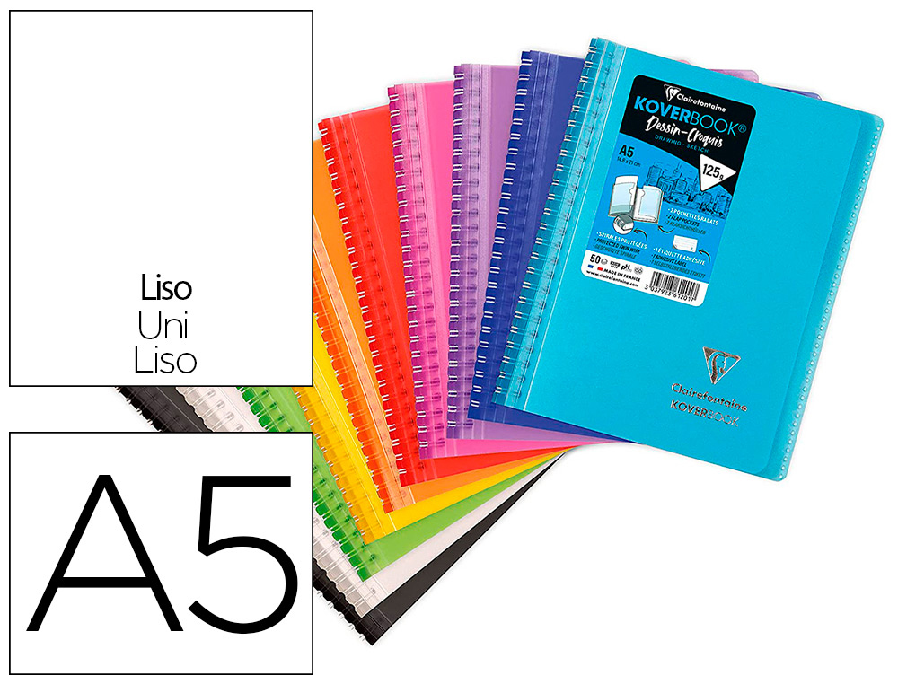 CARNET DE DESSIN KOVERBOOK A5 2 RABATS   POCHETTE COULEURS  ASSORTIES 14,8X21 CM BLANC    125 G 100 PAGES