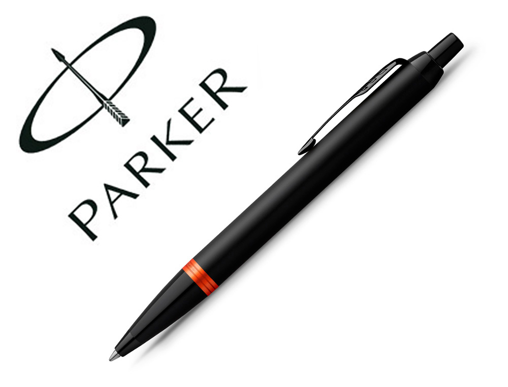 STYLO-BILLE PARKER IM VIBRANT RINGS NOIR LAQUE DETAILS      ORANGE VIF POINTE MOYENNE     ENCRE BLEU ETUI CADEAU