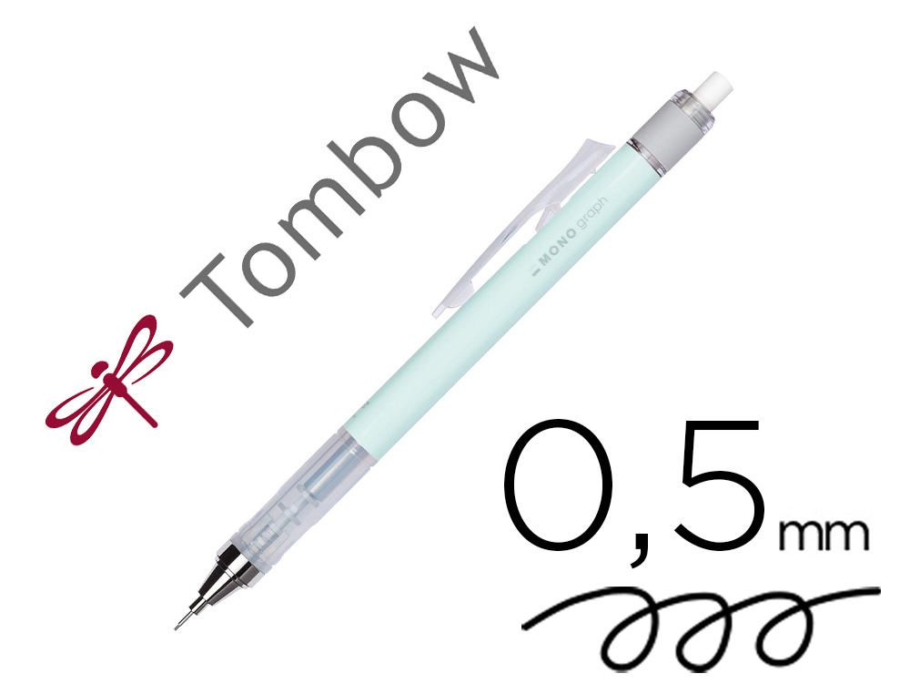 PORTE-MINES TOMBOW MONOGRAPH 0,5MM RECHARGEABLE GOMME      TELESCOPIQUE INTERCHANGEABLE  COLORIS CORPS VERT MENTHE