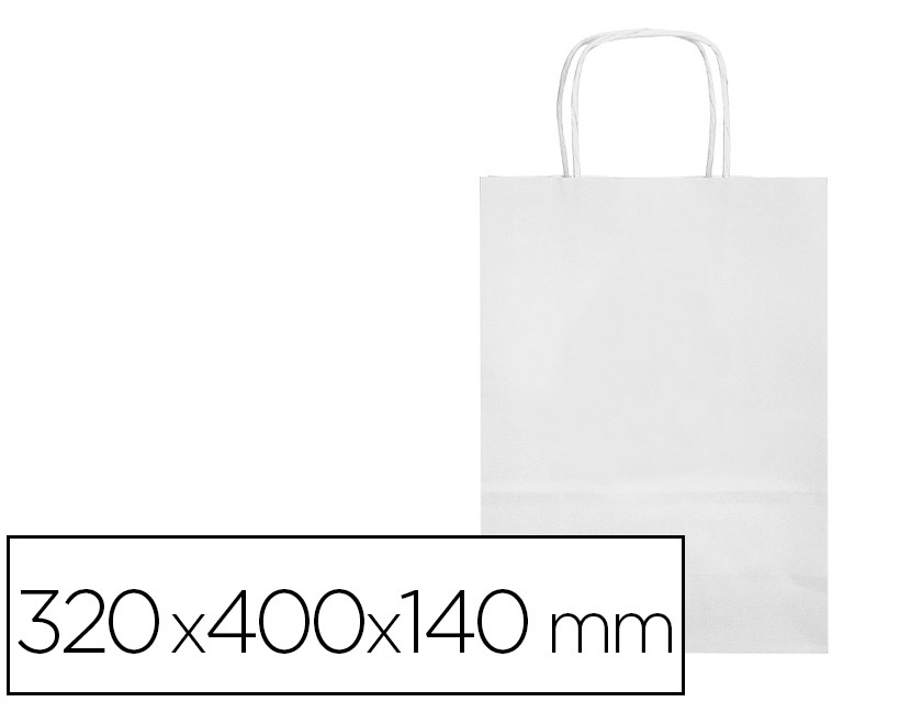 SAC PAPIER Q-CONNECT CELLULOSE L ANSE TORSADEE     320X400X14MM COLORIS BLANC
