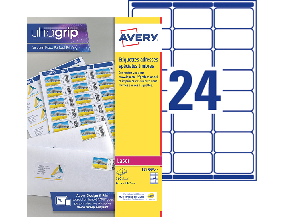 ETIQUETTE EXPEDITION AVERY IMPRESSION LASER 63,5X33,9MM  COLORIS BLANC POCHETTE 360    UNITES