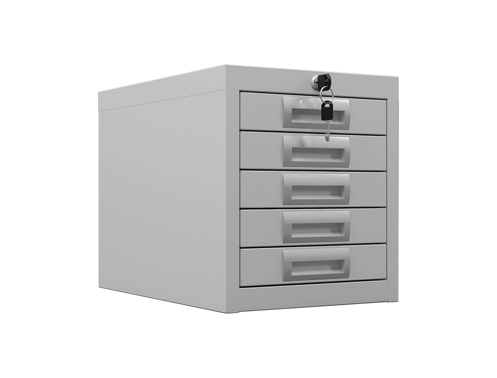 BLOC MULTITIROIR PHOENIX SERIE MD MD0304G 5 TIROIRS    SERRURE A CLE COLORIS GRIS