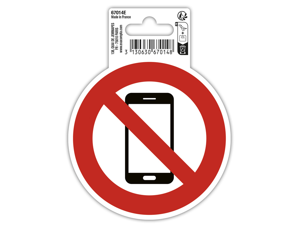 PANNEAU ADHESIF EXACOMPTA PVC ANTIDERAPANT TELEPHONE MOBILE INTERDIT 10CM COLORIS ROUGE