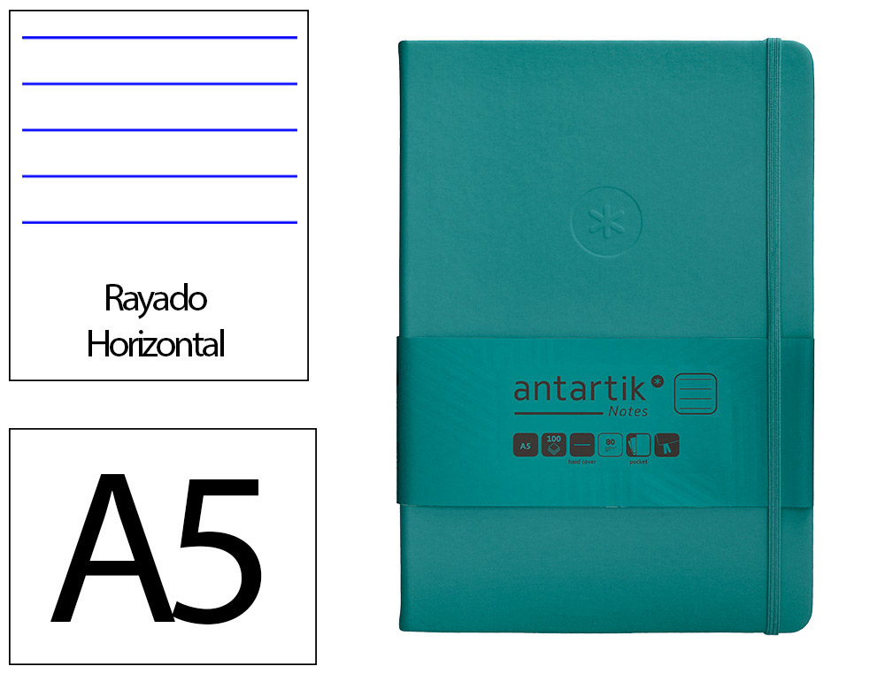 CARNET FERMETURE ELASTIQUE ANTARTIK NOTES COUVERTURE     RIGIDE A5 LIGNE 100 FEUILLES  80GR FSC COLORIS VERT PAON