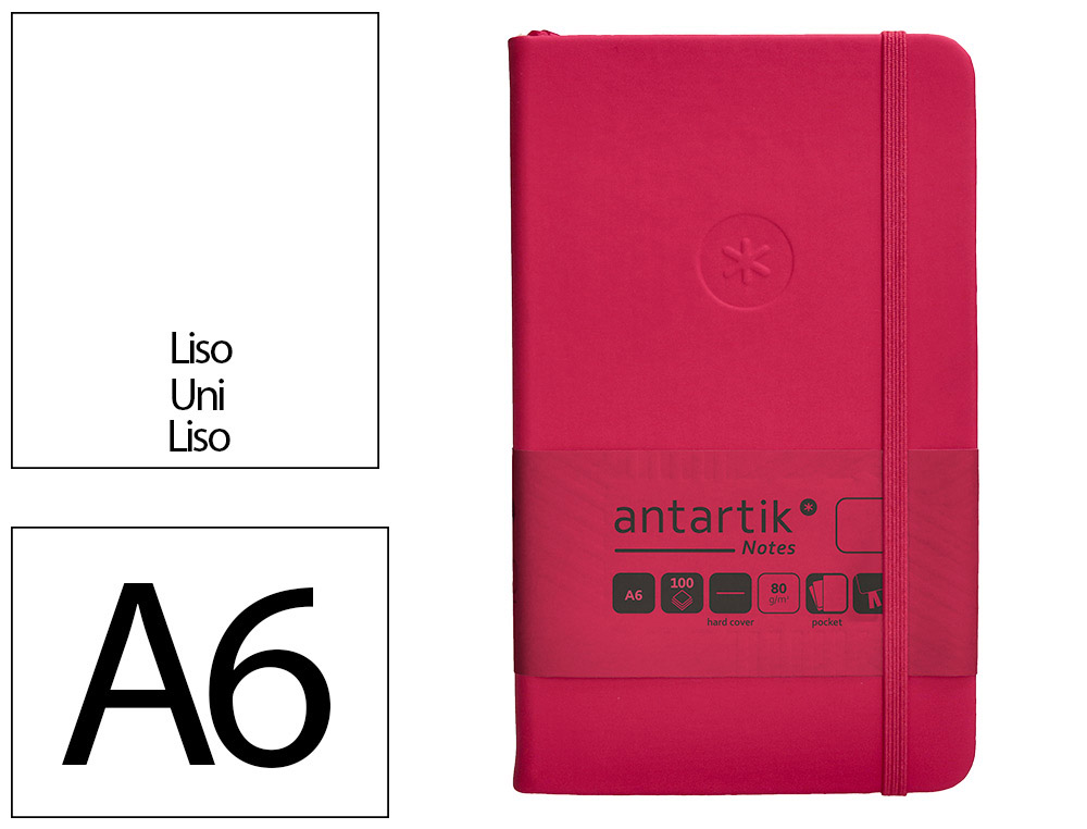CARNET FERMETURE ELASTIQUE ANTARTIK NOTES COUVERTURE RIGIDE A6 PAPIER UNI IVOIRE 100 FEUILLES 80GR FSC FRAMBOISE