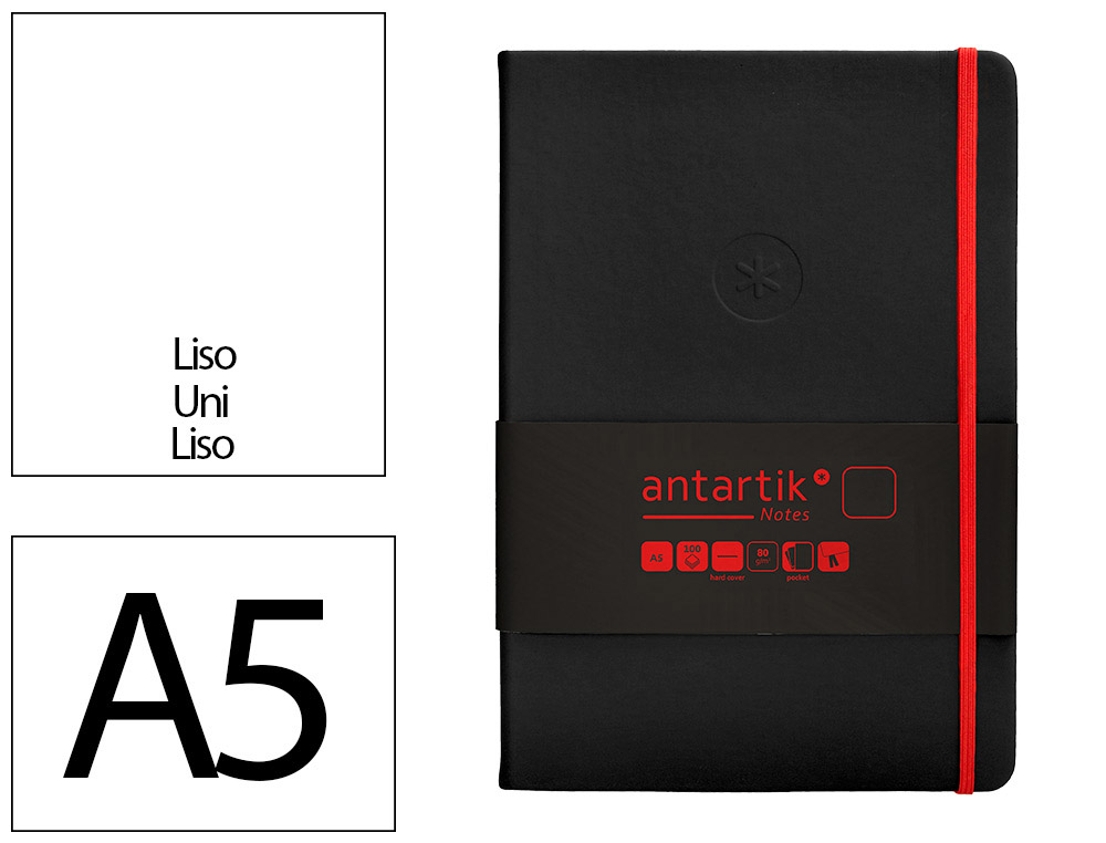 CARNET FERMETURE ELASTIQUE ROUGE ANTARTIK NOTES COUVERTURE RIGIDE A5 PAPIER UNI IVOIRE 100 FEUILLES 80GR FSC NOIR