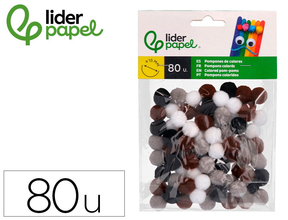 POMPONS DE COULEUR LIDERPAPEL DIAMETRE 1,5CM COLORIS        NUANCES NEUTRES ASSORTIS      SACHET 80 UNITES