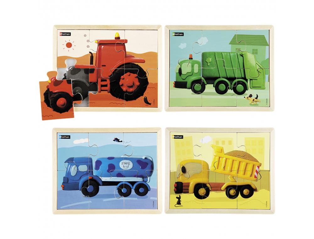 PUZZLES NATHAN LES ENGINS DE COULEUR LOT DE 4 PUZZLES