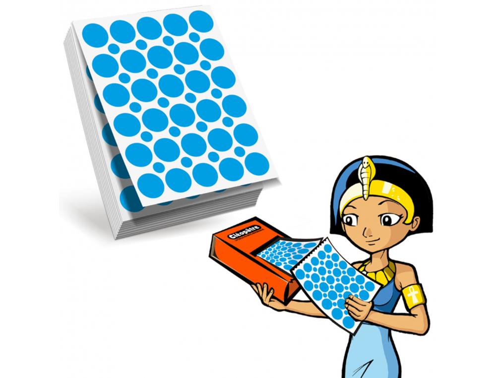 RECHARGE GOMMETTES GEOMETRIQUES CLEOPATRE 60F    1800 GOMMETTES 18MM COLORIS   BLEU + 1200 GOMMETTES RONDES