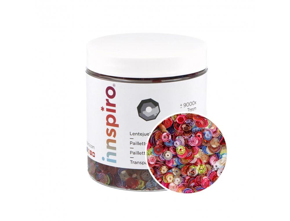 SEQUINS FONTORPIN PERFORES DIAMETRE 7MM 7 COLORIS        ASSORTIS TRANSPARENTS SACHET  DE 120G