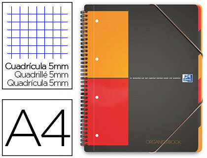 CAHIER TRIEUR OXFORD ORGANISER BOOK OPTIK PAPER COUVERTURE POLYPROPYLÈNE 160 PAGES 5X5MM 3 RABATS FERMETURE ÉLASTIQUE
