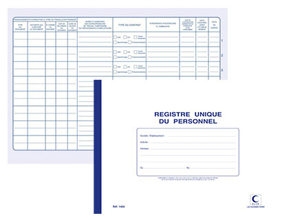 REGISTRE UNIQUE DU PERSONNEL ELVE A4 210X297MM PAPIER LISSE ÉPAIS 52 PAGES IMPRIMÉES RECTO VERSO