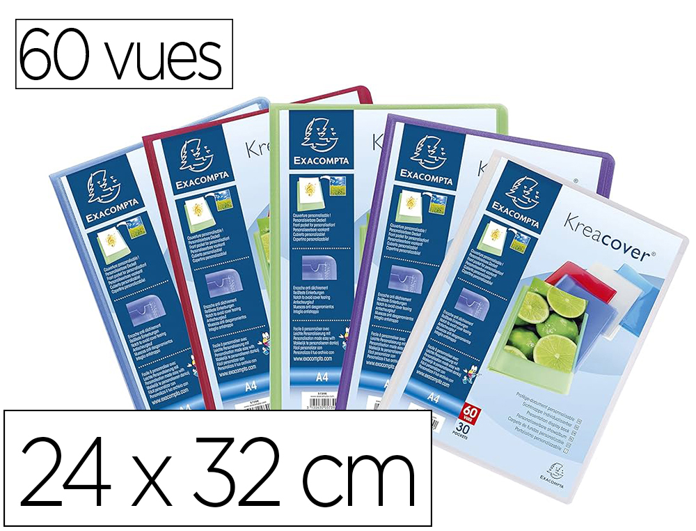 PROTEGE DOCUMENTS EXACOMPTA A4 KREACOVER POLYPRO SEMI     RIGIDE 24X32 CM 60 VUES LISSE COLORIS ASSORTIS