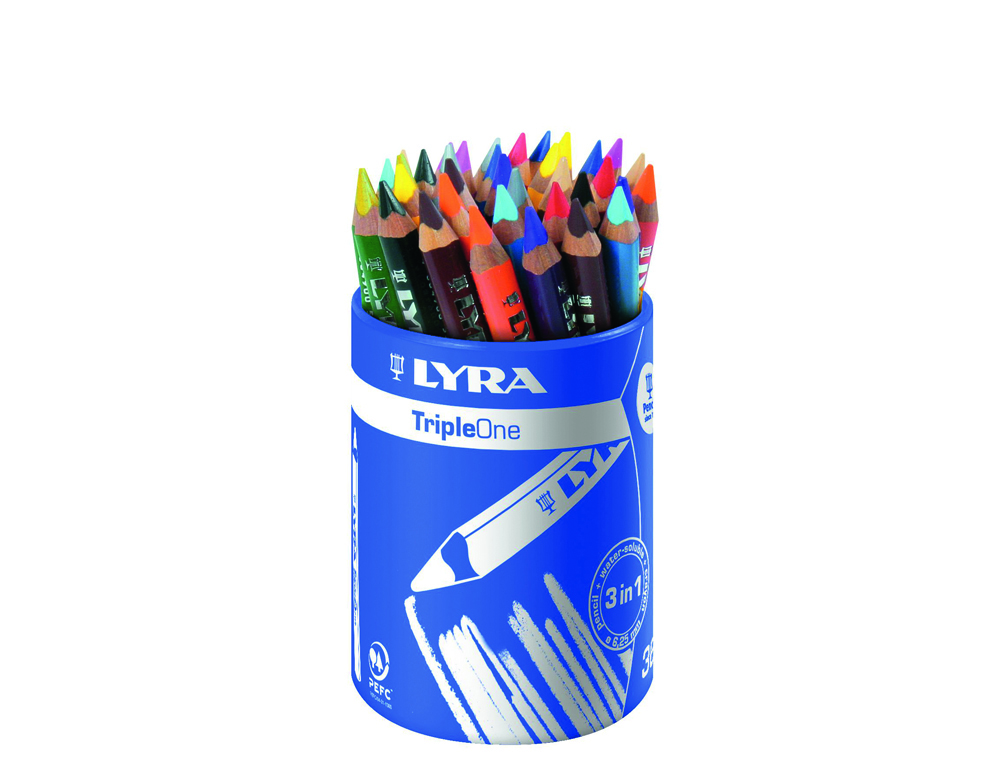 POT CRAYONS COULEURS TRIPLE ONE LYRA CORPS TRIANGULAIRE   12CM MINE 6MM 36 UNITES       COLORIS ASSORTIS