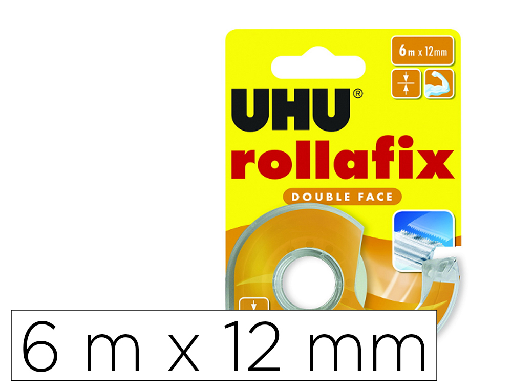 RUBAN ROLLAFIX UHU ADH SIF DOUBLE FACE 12MMX6M SUR       D VIDOIR