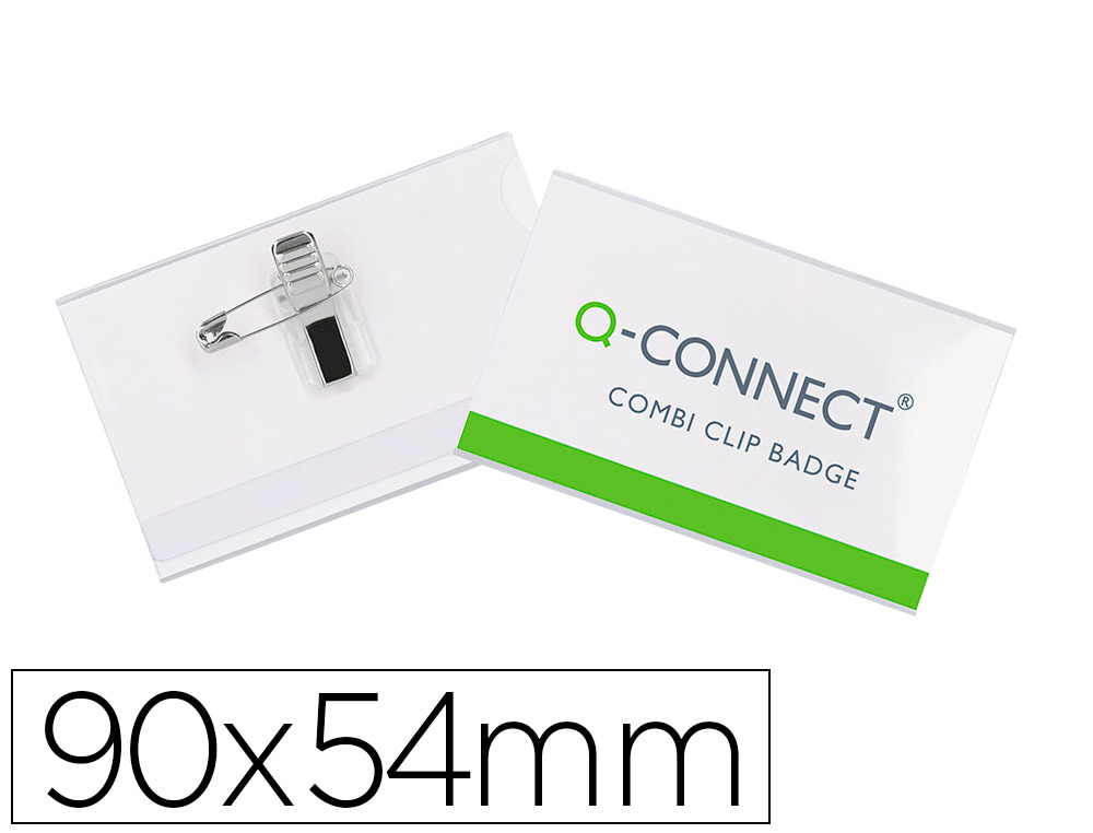 BADGE Q-CONNECT PVC RIGIDE TRANSPARENT PINCE OU ÉPINGLE FORMAT 54X90MM CARTE VISITE