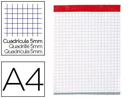 BLOC CONQUERANT SEPT SANS COUVERTURE AGRAFÉ EN TÊTE A4 210X297MM 80FEUILLES 60G RÉGLURE 5X5MM