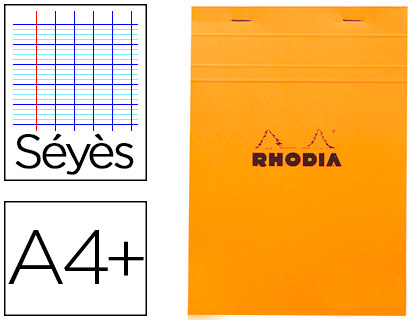 BLOC BUREAU RHODIA A4+ PAPIER VÉLIN SURFIN COUVERTURE ENDUITE ENVELOPPANTE 210X320MM 80F DÉTACHABLES 80G SÉYÈS ORANGE