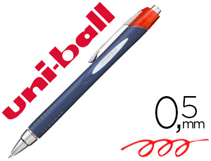 STYLO-BILLE UNIBALL JETSTREAM RT ÉCRITURE MOYENNE 0.5MM ENCRE GEL RÉTRACTABLE GRIP ANTIGLISSE AGRAFE MÉTAL ROUGE