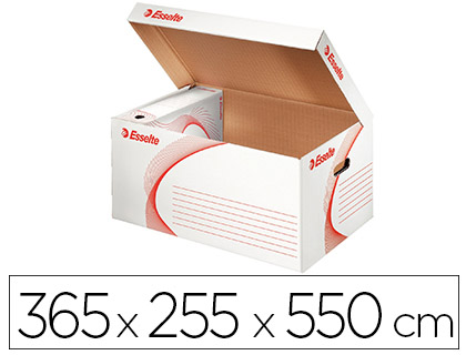 CONTENEUR ESSELTE CARTON ONDULÉ BLANC RECYCLABLE TAILLE L 365X255X550MM 5/6 BOÎTES COUVERCLE RABATTABLE OUVERTURE DESSUS