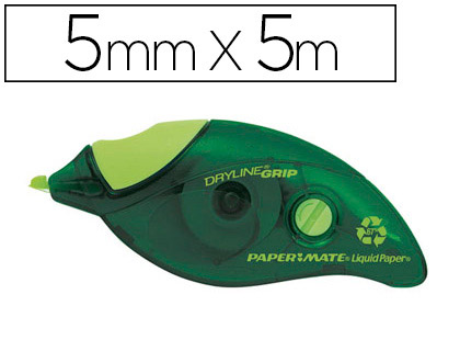 CORRECTEUR PAPER MATE DRYLINE GRIP RECYCLÉ DÉVIDOIR ERGONOMIQUE RUBAN 5MMX8.5M APPLICATION FRONTALE RÉÉCRITURE IMMÉDIATE