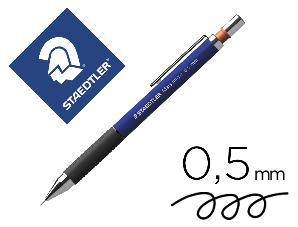PORTE-MINE STAEDTLER MARS MICRO 0.5MM EMBOUT ET AGRAFE MÉTALLIQUES GRIP CAOUTCHOUC AMORTISSEUR MINE
