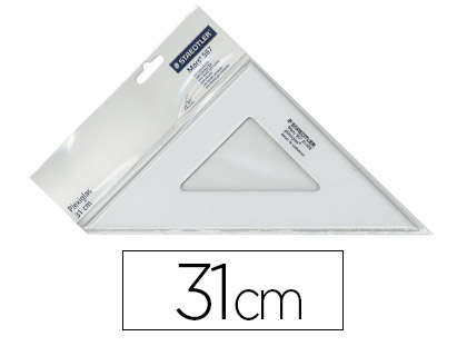 ÉQUERRE STAEDLER MARS PLEXIGLAS NON GRADUÉE 45 DEGRÉS 31CM BORDS ANTI-TÂCHES 1 BISEAU GRAVÉ INEFFAÇABLE