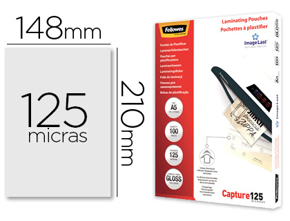 POCHETTE PLASTIFICATION FELLOWES À CHAUD POLYESTER TRANSPARENT RÉSISTANT EAU FORMAT A5 125 MICRONS BOÎTE 100 UNITÉS