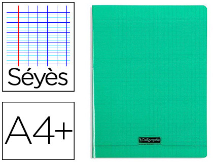 CAHIER PIQUÉ CLAIREFONTAINE COUVERTURE POLYPROPYLÈNE TRANSPARENTE A4+ 24X32CM 96 PAGES 90G SÉYÈS COLORIS VERT