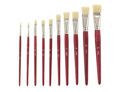 BROSSE PLATE PINSELFABRIK SOIE DE PORC Nº18 VIROLE FER BLANC NICKELÉ LOT 10 UNITÉS